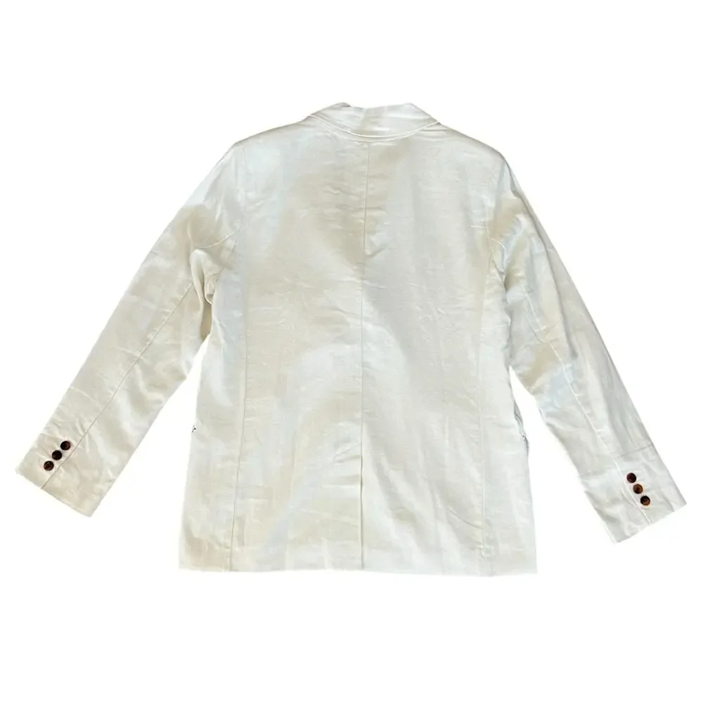 L*Space Women’s Rhodes White Cream Linen Cotton Double Breasted Long Blazer S